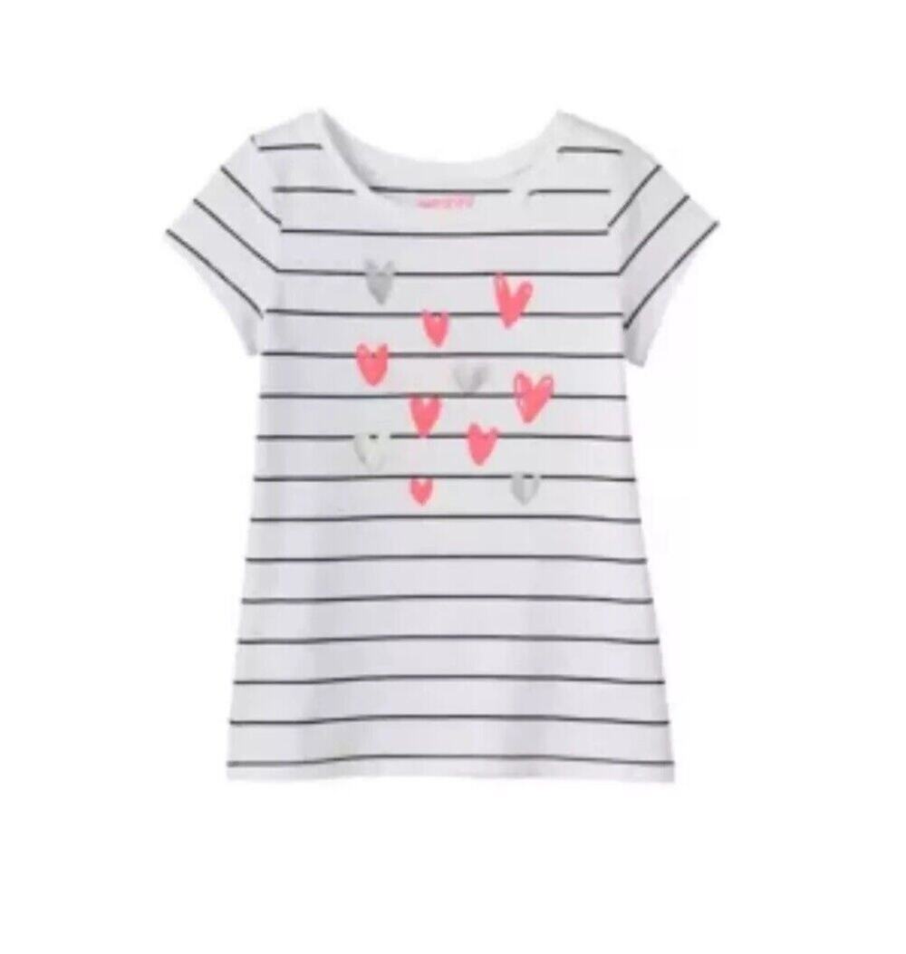 Jumping Beans White Striped Foiled Hearts Short Sleeve Girls’ Top Size 6X